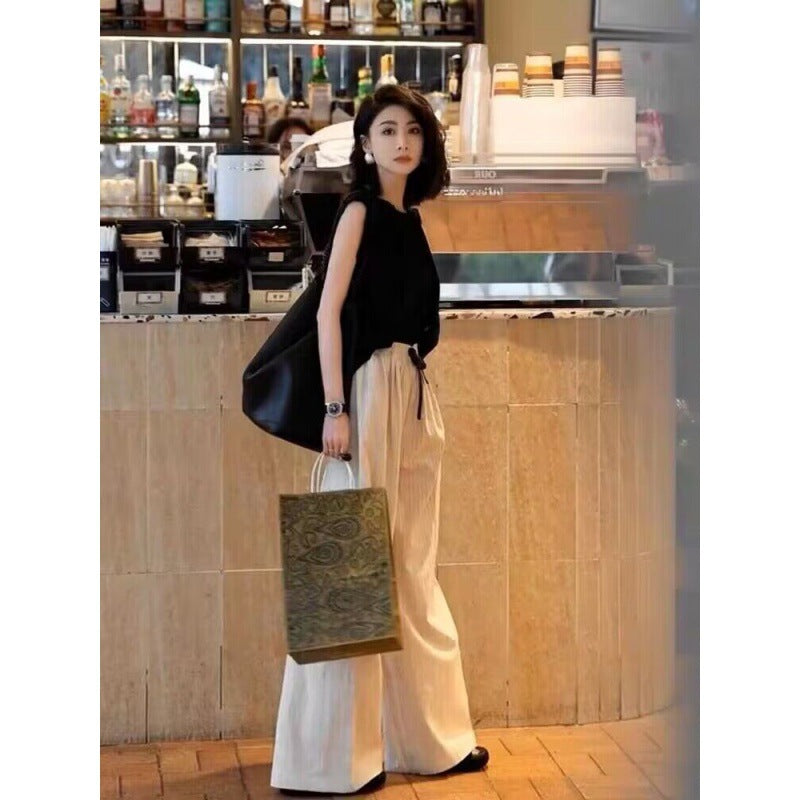Summer wear with a complete set of this year's popular fashion women's clothing Internet celebrities fried street professional wide-leg pants two-piece suit 2025