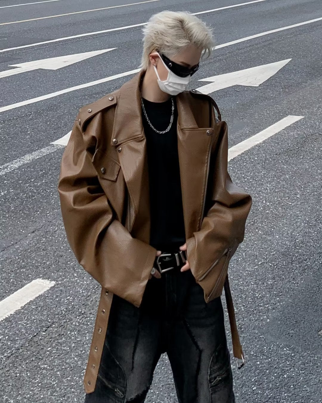 sanyamk masculine men Shoulder Pad Motorcycle Clothing Leather Coat Autumn High-Grade Short Men's Coat American Fashion Loose PU Leather Jacket