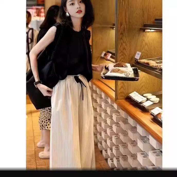 Summer wear with a complete set of this year's popular fashion women's clothing Internet celebrities fried street professional wide-leg pants two-piece suit 2025
