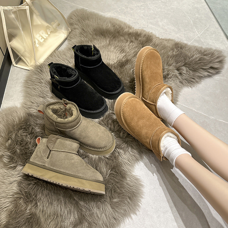 2025 Thick-soled snow boots women's new velvet thickened thermal cotton shoes women's winter heightening mini leather short boots