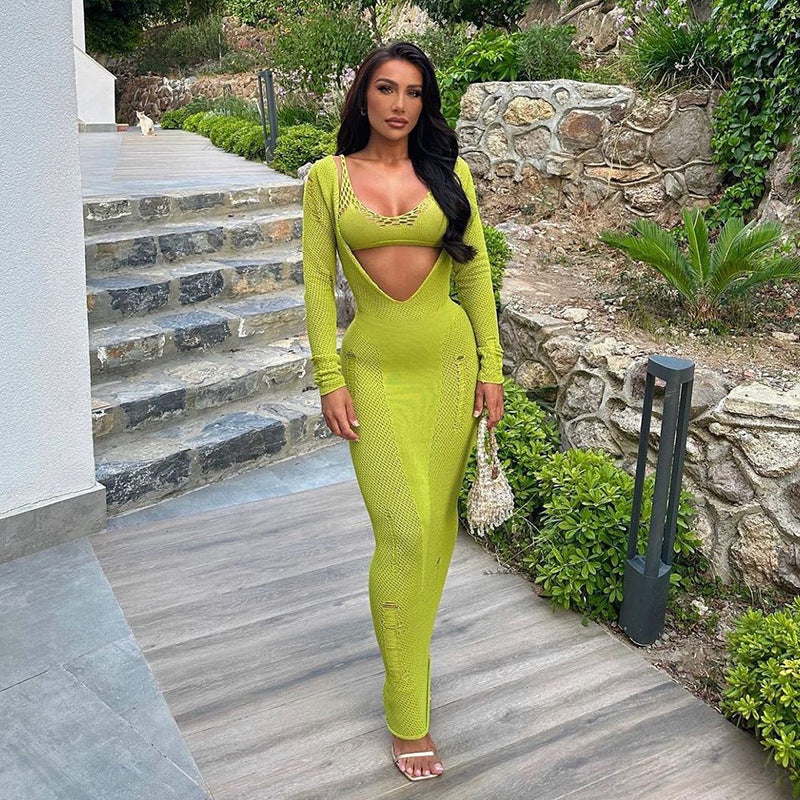 2025 Popular, popular summer new beach suit solid color sexy knitted beach bikini swimsuit blouse sunscreen