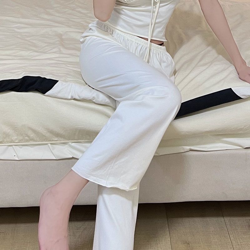 2025 Pajamas women's spring and autumn Korean version of long-sleeved solid color sweet and simple girl lace lace can be worn outside loungewear suit