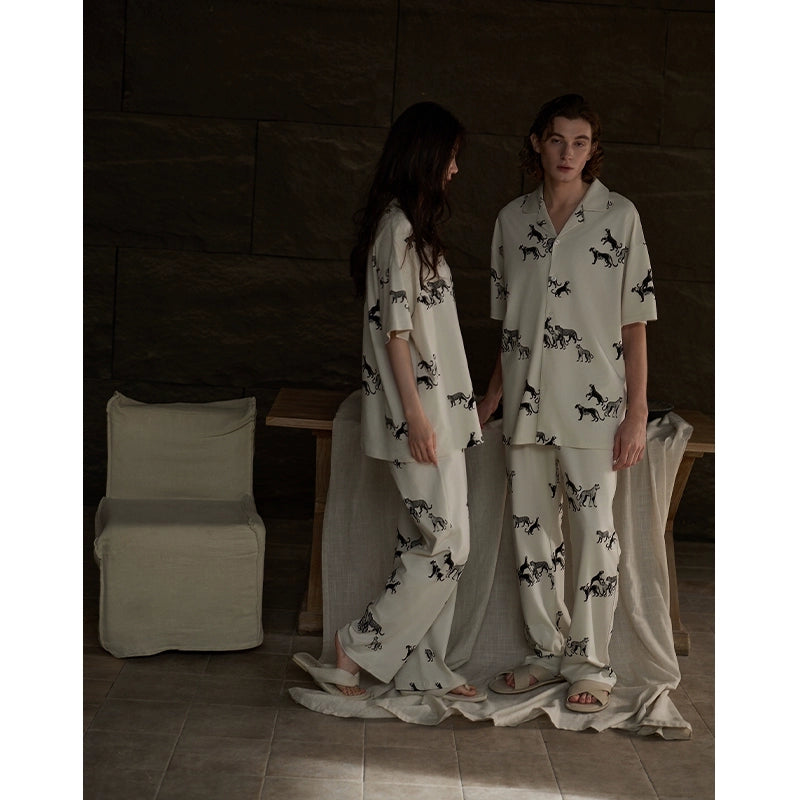 summer couple pajamas modal cotton loungewear men's and women's spring and summer short-sleeved trousers set