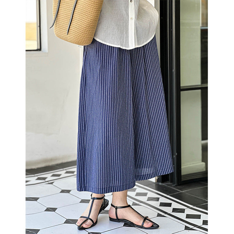 2025 popular summer new elastic high waist loose casual wide leg pants fashion versatile striped pants 24126-1