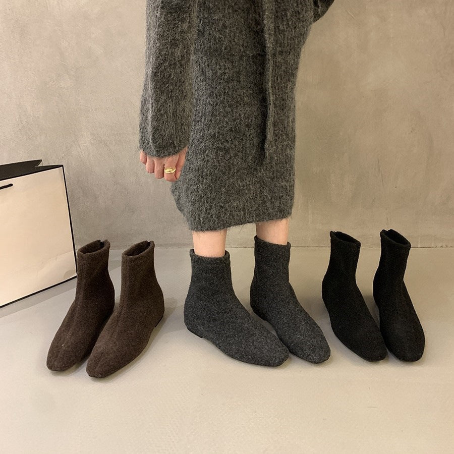 2025 Inner Height Gray Fleece Small Ankle Boots Martin Boots Women's Shoes popular Autumn and Winter Retro Skinny Boots Short Boots