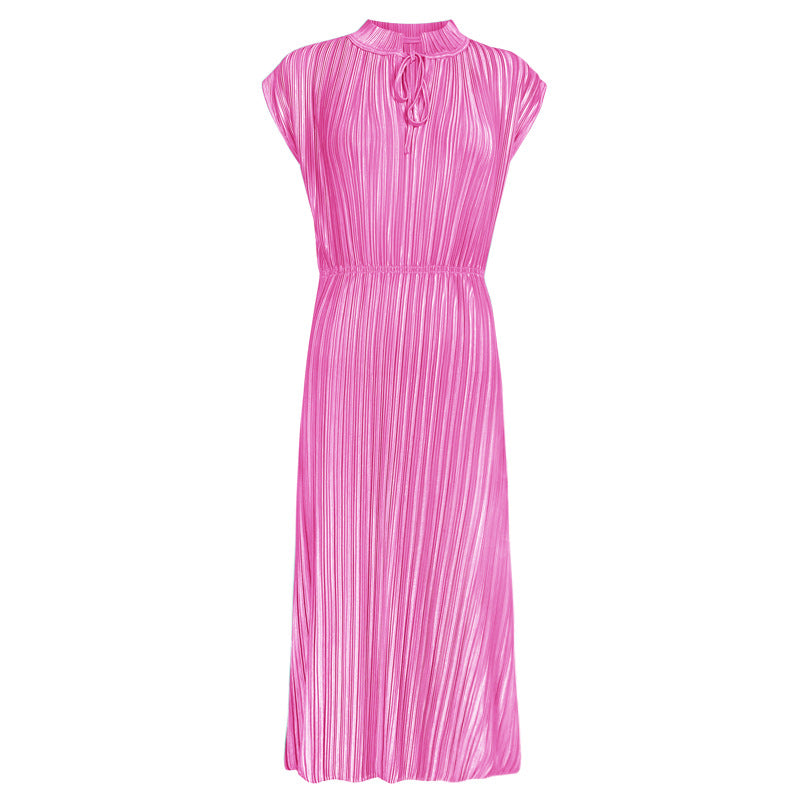 Stand-up collar dress 2025 spring new original design solid color splicing long loose and comfortable wrought silk high waist skirt