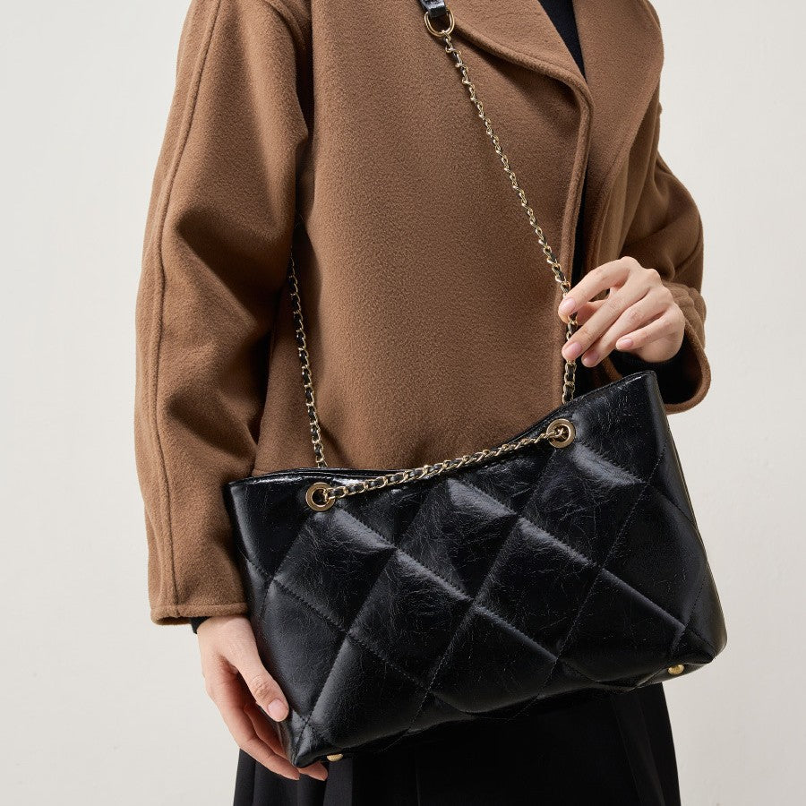 2025 Large capacity versatile chain shoulder bag rhombus underarm leather women's bag autumn and winter fashion messenger bag