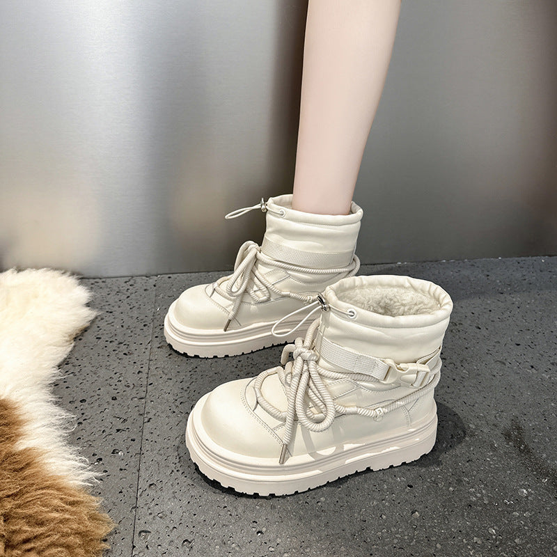 2025 Snow boots women's popular new velvet boots women's autumn and winter thickened large cotton shoes platform Martin short boots student tide shoes