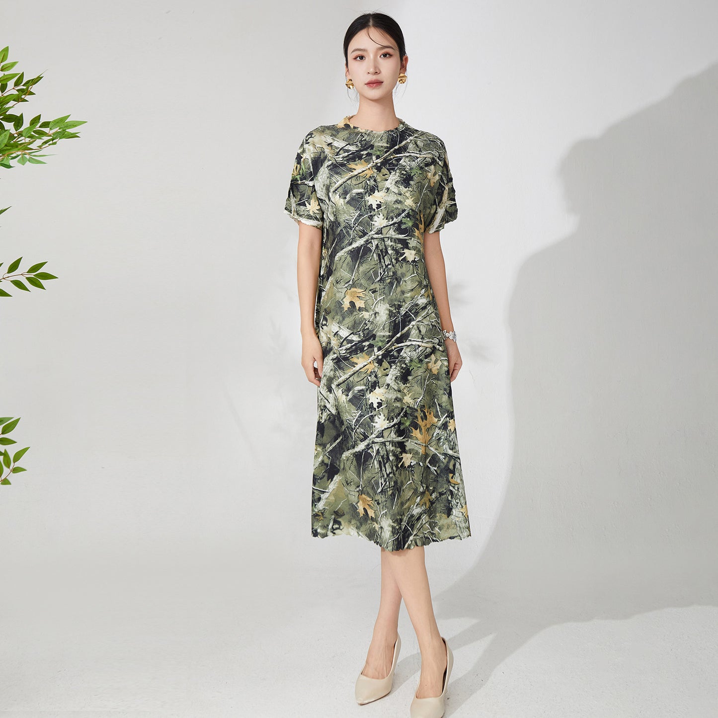 Women's summer high-end dress travel vacation large size meat cover thin fashion temperament elegant medium dress