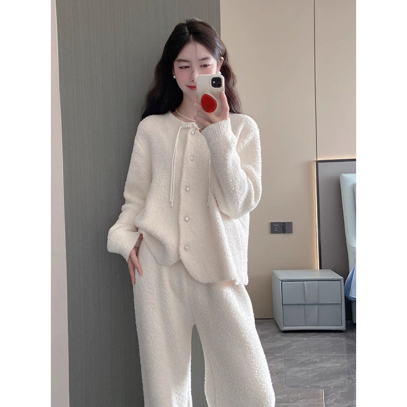 2025 Pajamas women's autumn and winter half-edge velvet new models can be worn outside, loungewear sets are soft and advanced, warm and thicker