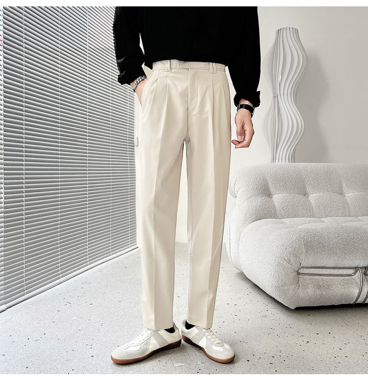 sanyamk Men's Fashion Trend Casual Pants Men Slim Fit Social Business Suit Pants Loose Formal Beige/black Color Trousers S-XL