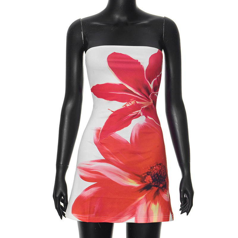 2025 D24DS192 2025 New women's clothing summer new casual tube top flower printing slim-fitting high-waisted short dress