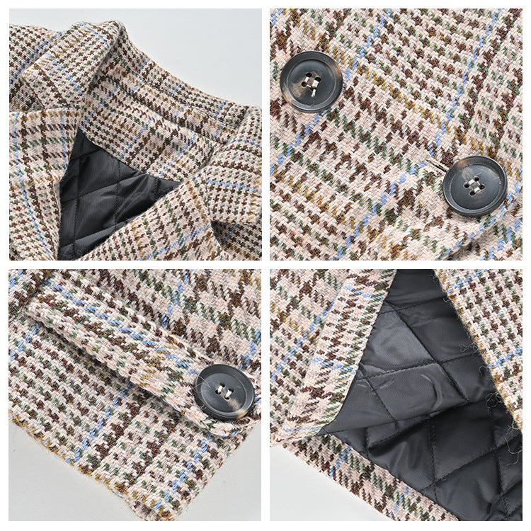 Small women's loose woolen jacket women's autumn and winter new suit collar retro plaid coat KX041