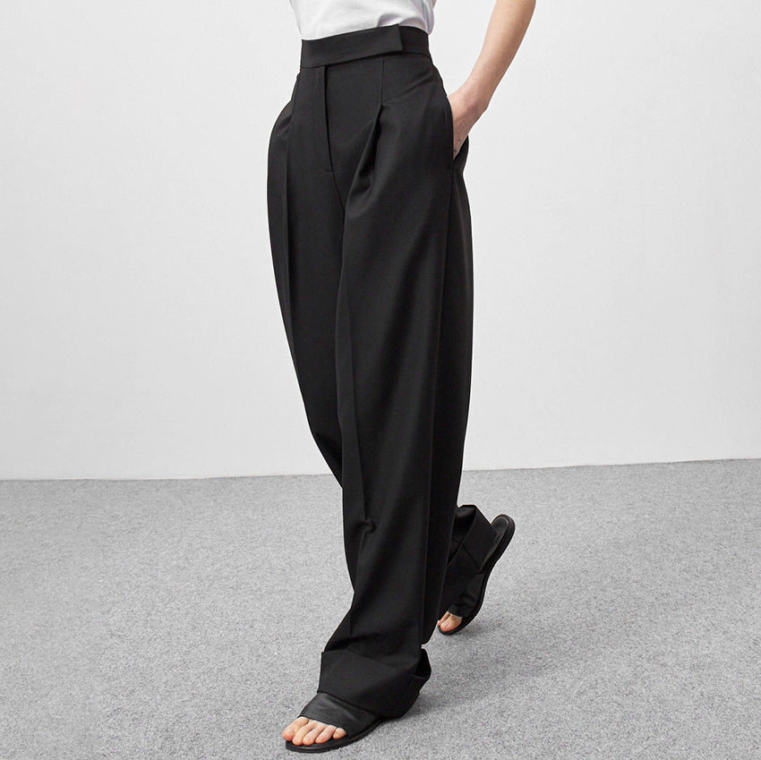 2025 new black floor-mopping trousers loose high-waisted pants women's wide-leg trousers commuter suit trousers autumn and winter