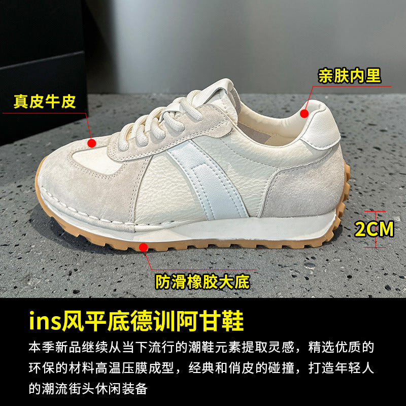 2025 Soft-soled spring little white shoes women's popular new breathable and versatile flat-soled non-slip cowhide casual German training board shoes