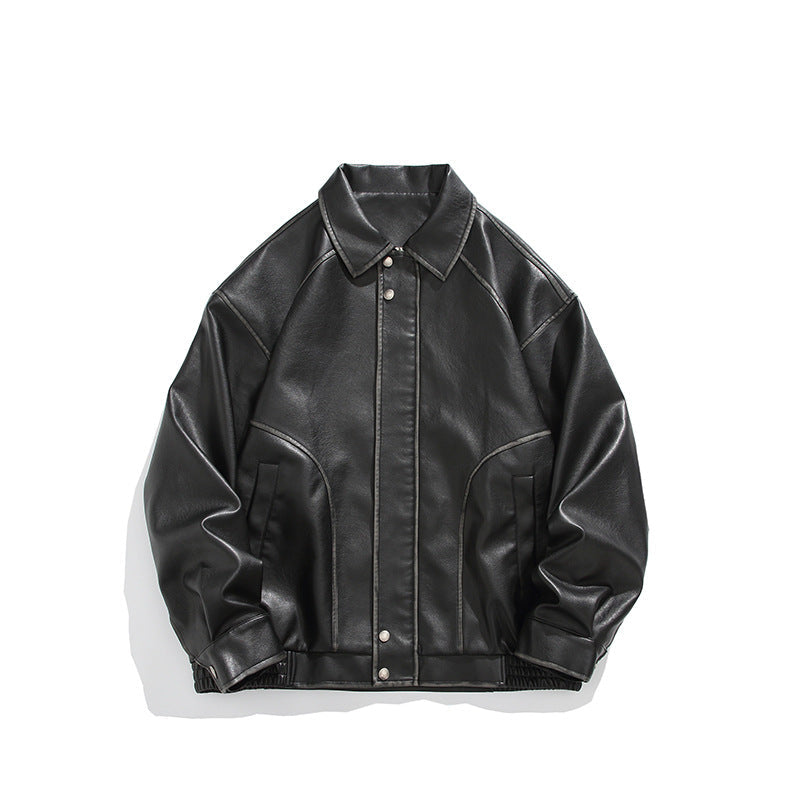 sanyamk Autumn New American Retro Fashion PU Leather Coat for Boys Washed Old Motorcycle Leather Jacket