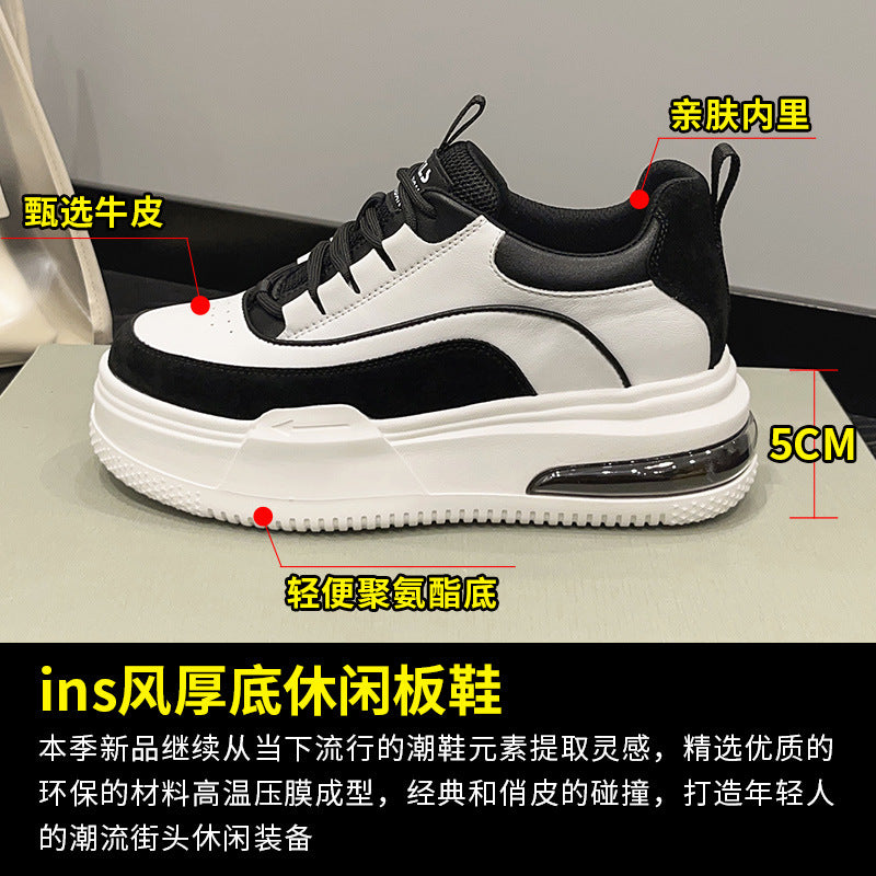 2025 Leather platform white shoes women's spring and summer new versatile spring leather surface casual sports board shoes student shoes
