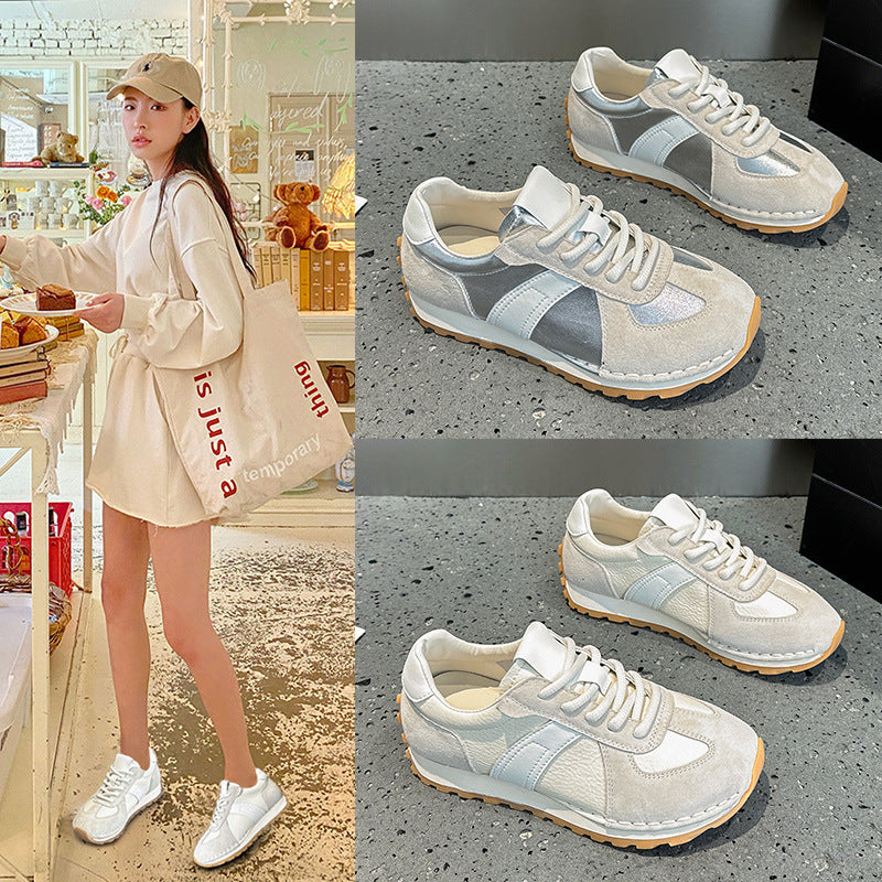 2025 Soft-soled spring little white shoes women's popular new breathable and versatile flat-soled non-slip cowhide casual German training board shoes