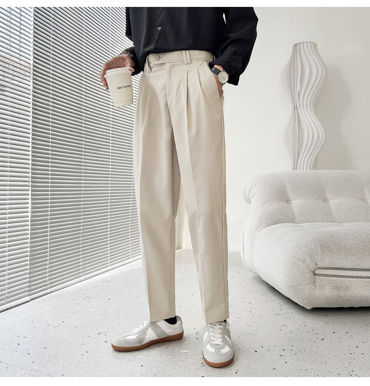 sanyamk Men's Fashion Trend Casual Pants Men Slim Fit Social Business Suit Pants Loose Formal Beige/black Color Trousers S-XL
