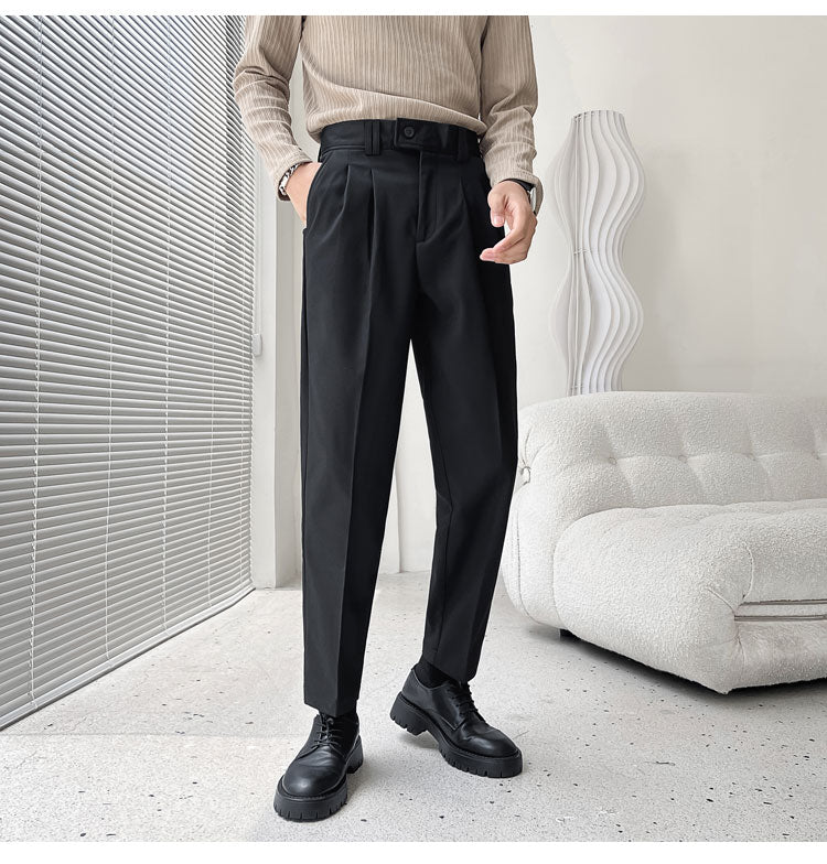 sanyamk Men's Fashion Trend Casual Pants Men Slim Fit Social Business Suit Pants Loose Formal Beige/black Color Trousers S-XL
