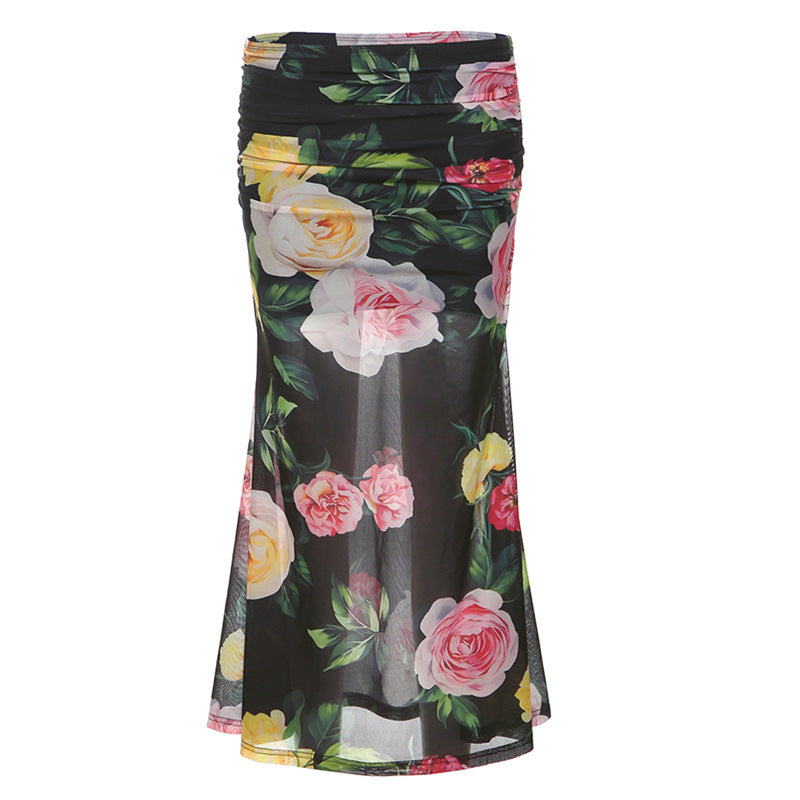 2025 style spring new women's clothing lace splicing corset, open button vest, printed long skirt, skirt