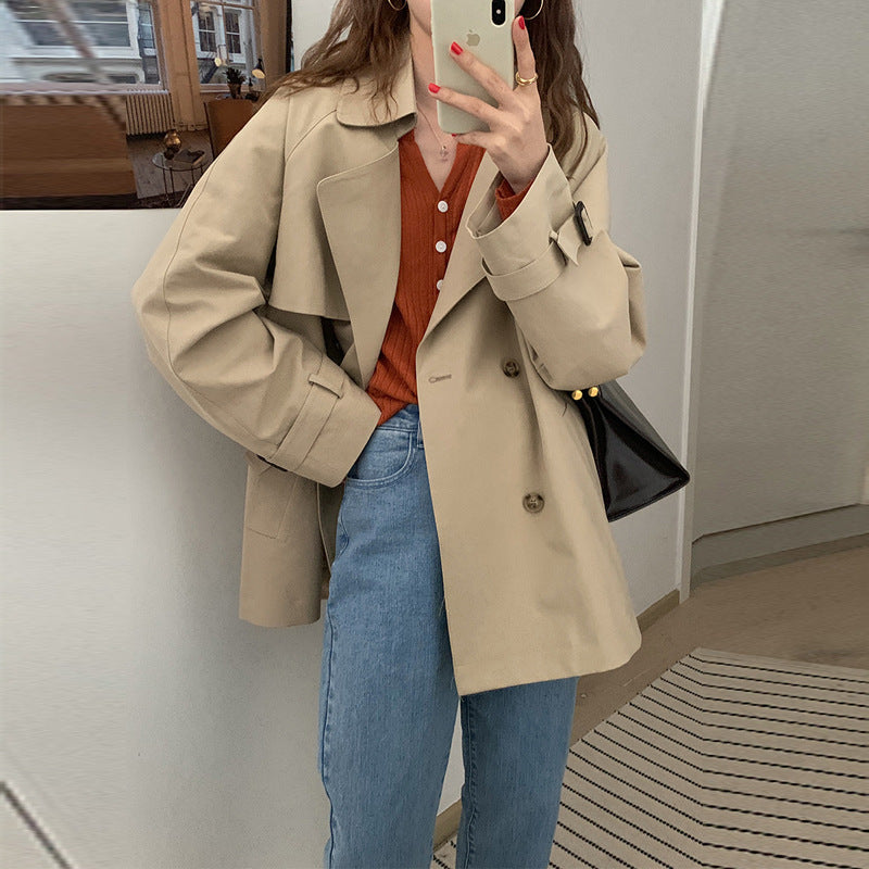 trench coat women's short small 2025 new spring and autumn British style is popular this year, Korean version of drape temperament coat women