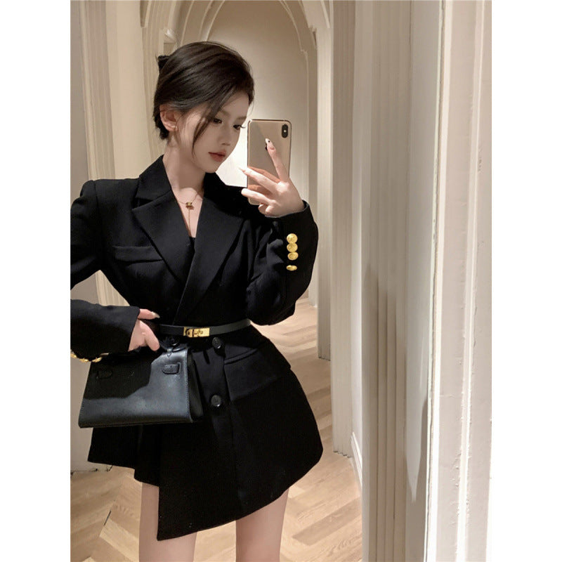 2025 spring new blazer women's high-end fried street design sense niche casual coffee color thin small suit