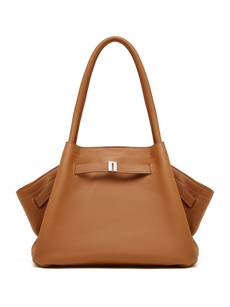 Versatile temperament handbag first layer cowhide simple portable underarm bag pleated vegetable basket bag