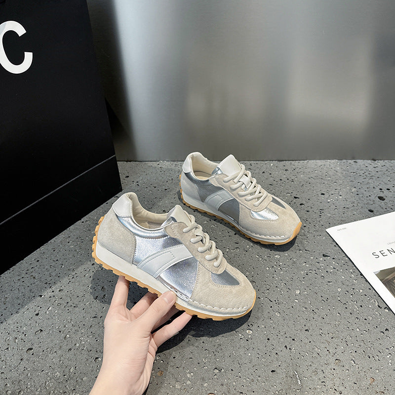 2025 Soft-soled spring little white shoes women's popular new breathable and versatile flat-soled non-slip cowhide casual German training board shoes