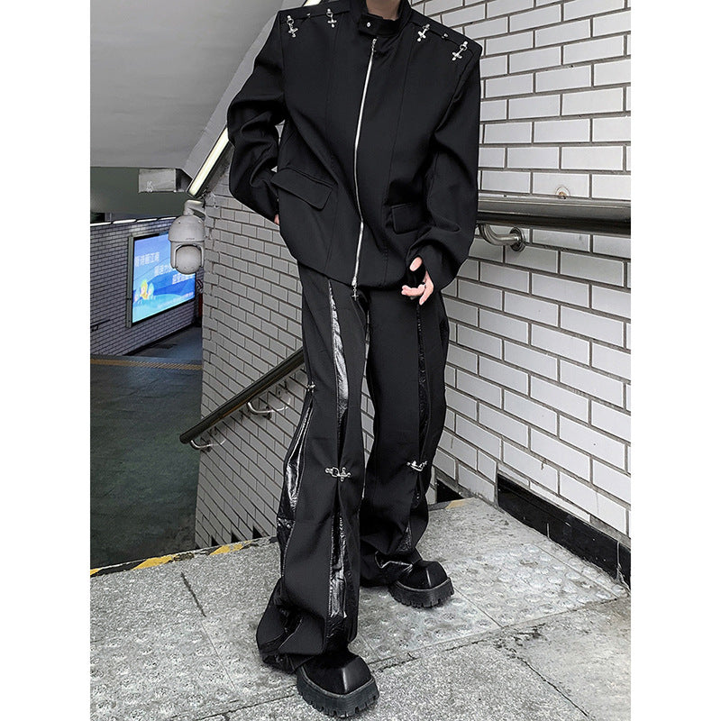 sanyamk guy costumes New Style Metal Stitching Deconstruction Suit Pants Draping High-End Hip Hop Pants Men's High Street American Casual Straight Pants Men