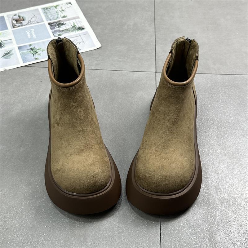2025 Frosted big-headed thick-soled muffin Martin boots women's popular new autumn and winter velvet chimney Chelsea short boots tide