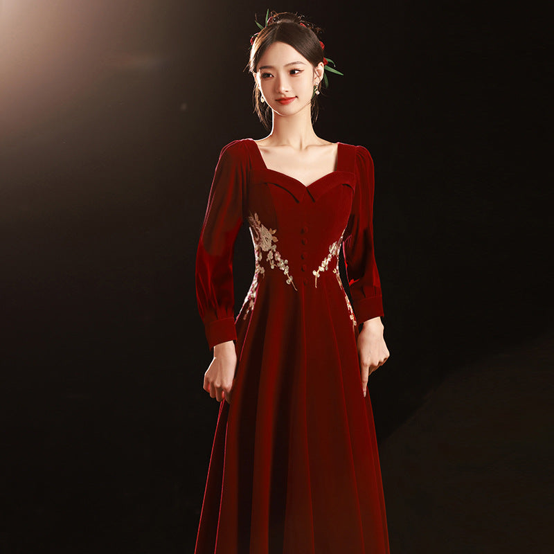 2025 Velvet toasts bride high waist long new spring and summer small wedding plus size engagement dress