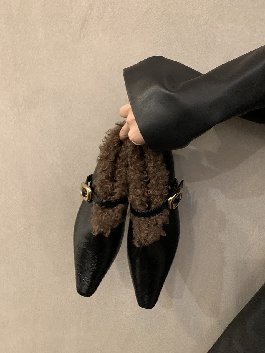 2025 flat-bottomed plush shoes women's new autumn and winter retro Korean version warm cotton shoes soft-soled single shoes