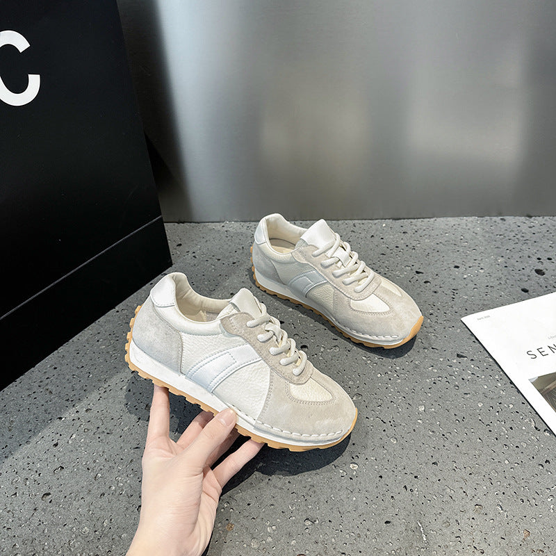 2025 Soft-soled spring little white shoes women's popular new breathable and versatile flat-soled non-slip cowhide casual German training board shoes