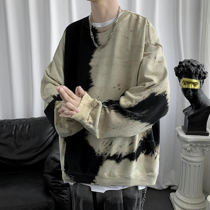 Bonsir Sweatshirts Men Casual Basic Pullovers Mens Hoodie New Autumn Winter Sweatshirt Men Retro Tie-dyed Handsome Men's Pullover D04