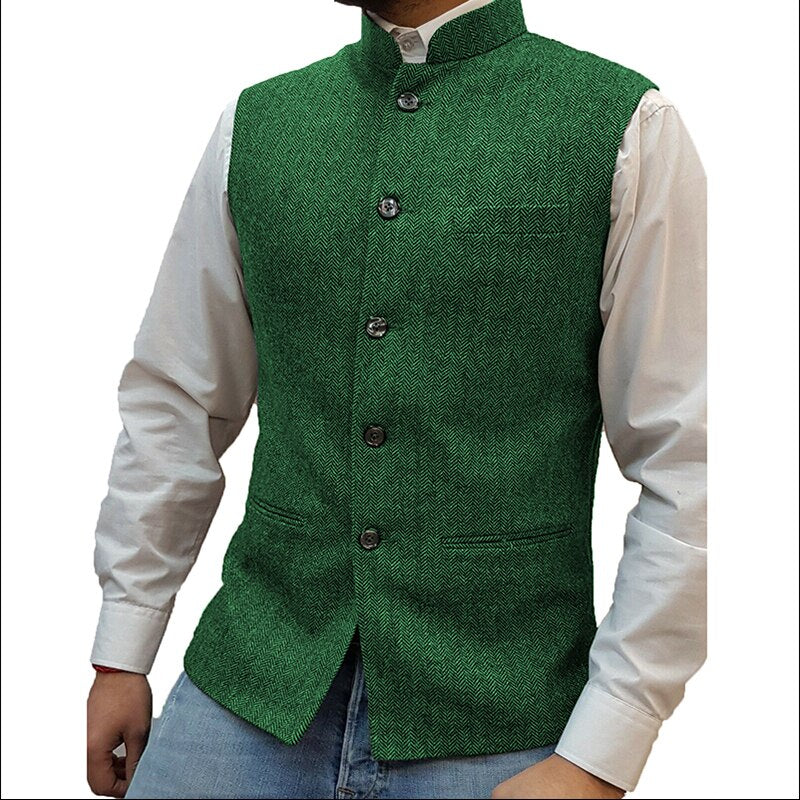 sanyamk Casual Sleeveless Single Breasted Vest Blazers Mens Vintage Solid Stand Collar Suit Cardigan Men Autumn Formal Fashion Outerwear