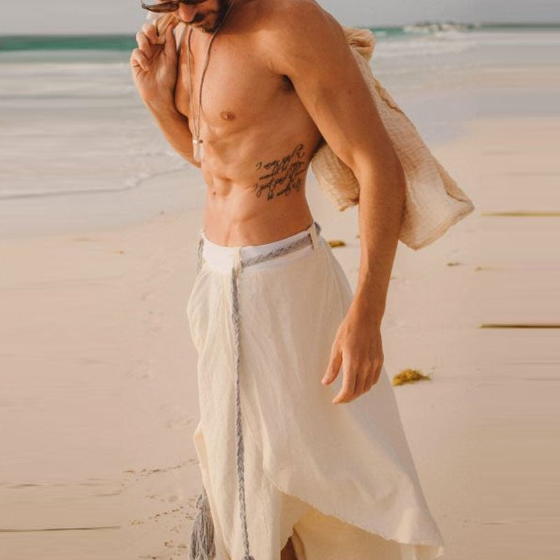 Bonsir Summer Beach Style Oversized Pants For Men Vintage Solid Color Cotton Linen Pants Loose Casual Men's Vacation Seaside Pant