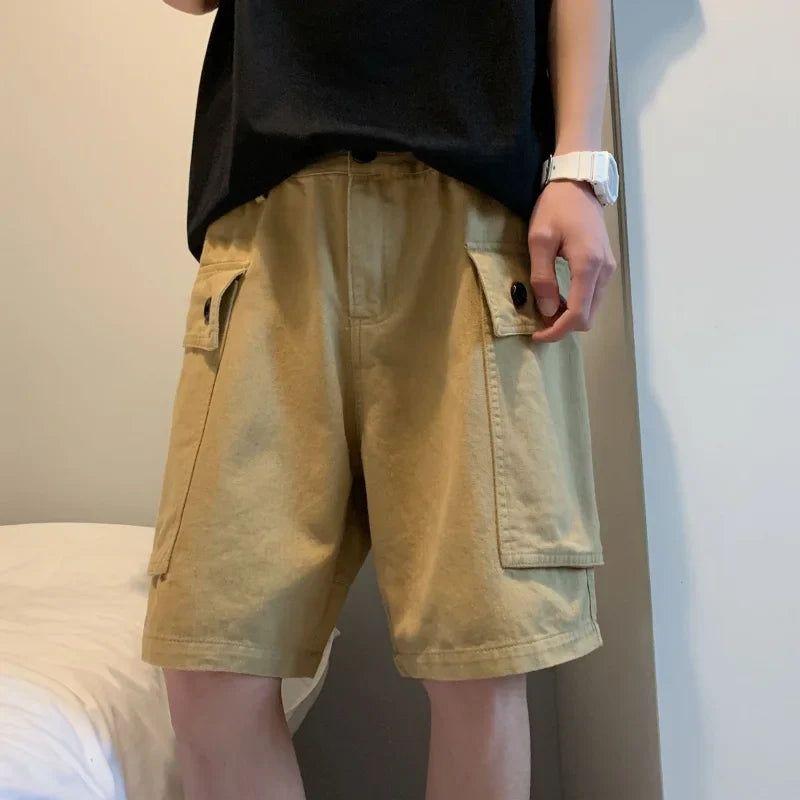 Bonsir American Vintage High Street Summer Men's Clothing Loose Casual Oversized Fashion Trend Straight Solid Color Cargo Shorts