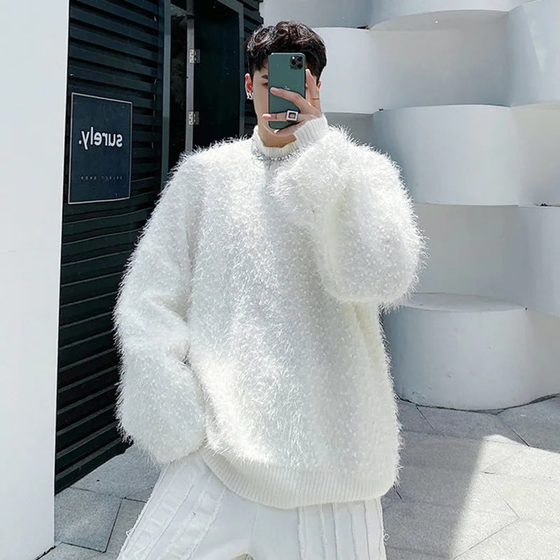Bonsir - Thick Men Loose Casual Pullover Sweater Comfortable Fur Kinttwear Tops New Autumn Winter Chic Top Streetwear 2Y2251