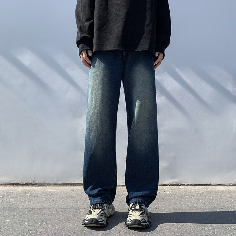 sanyamk Blue Baggy Jeans Men Fashion Retro Pocket Straight Jeans Men Japanese Streetwear Loose Denim Pants Mens Trousers S-3XL