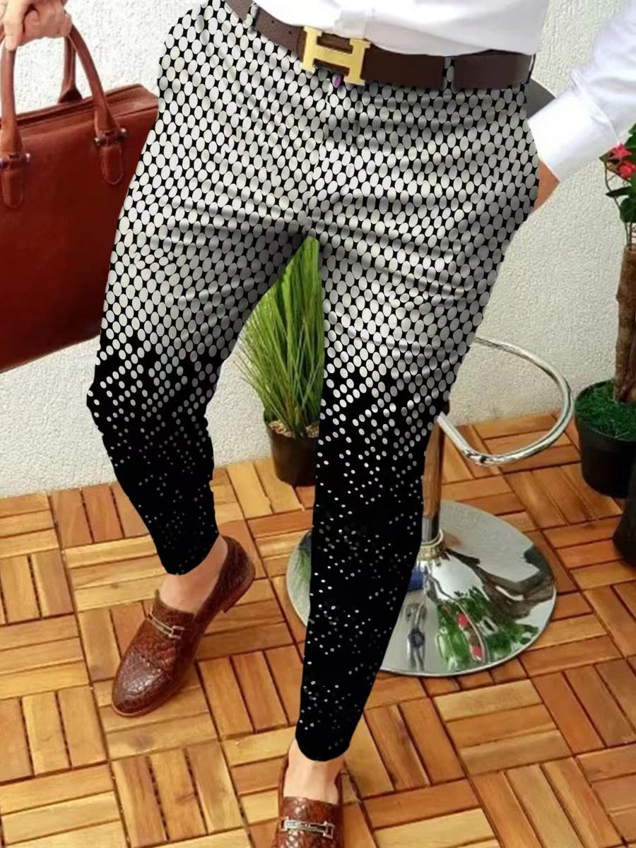 sanyamk New Smart Casual Fashion Men's Pants polka dot pattern Pants Thin Mid Waist Jogger Casual Trousers Suit Pants