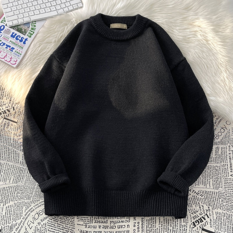 sanyamk Mens Solid Harajuku Warm Knitted Sweaters Pullover Men Vintage 15 Colors Winter Sweater Male Japanese Wool Sweater