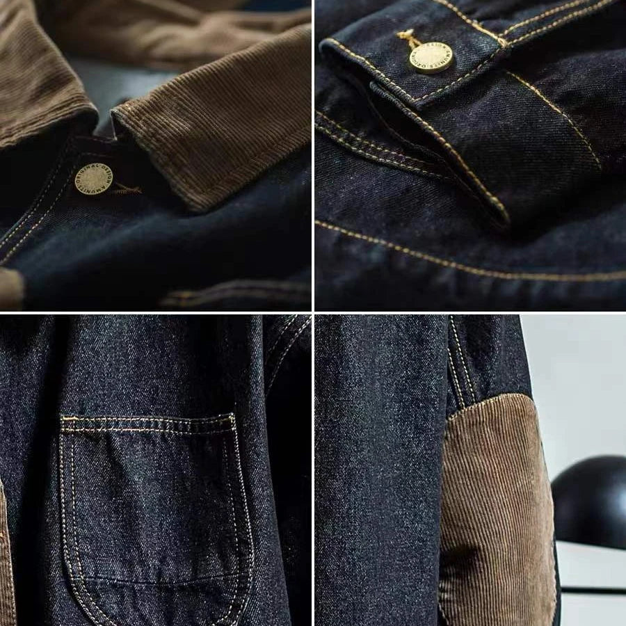 sanyamk Vintage Denim Jackets Men Retro Cargo Jacket Coats Outerwear Coat for Men Distressed Streetwear Japanese Patchwork