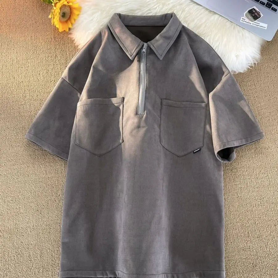 sanyamk American street hip-hop simple and personalized summer Polo short sleeved men and women trend loose casual T-shirt top harajuku