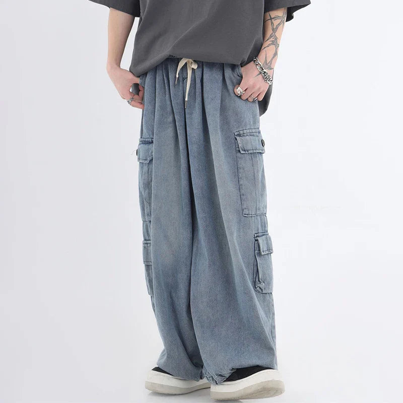 sanyamk Baggy Cargo Jeans Men Oversize Wide Leg Denim Trousers Male Cargo Pants Japanese Casual Loose Streetwear Hip Hop