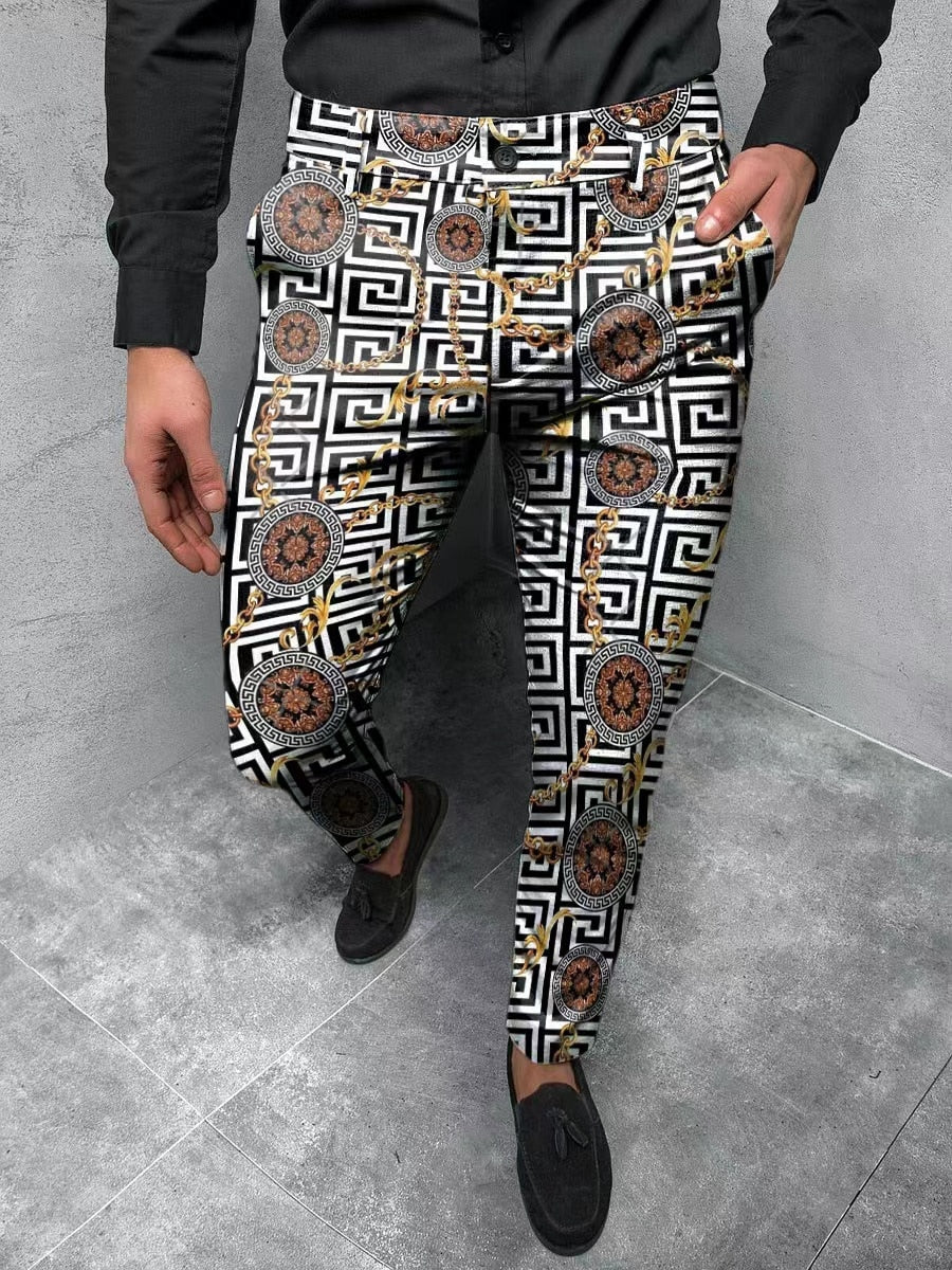 sanyamk New Smart Casual Fashion Men's Pants polka dot pattern Pants Thin Mid Waist Jogger Casual Trousers Suit Pants
