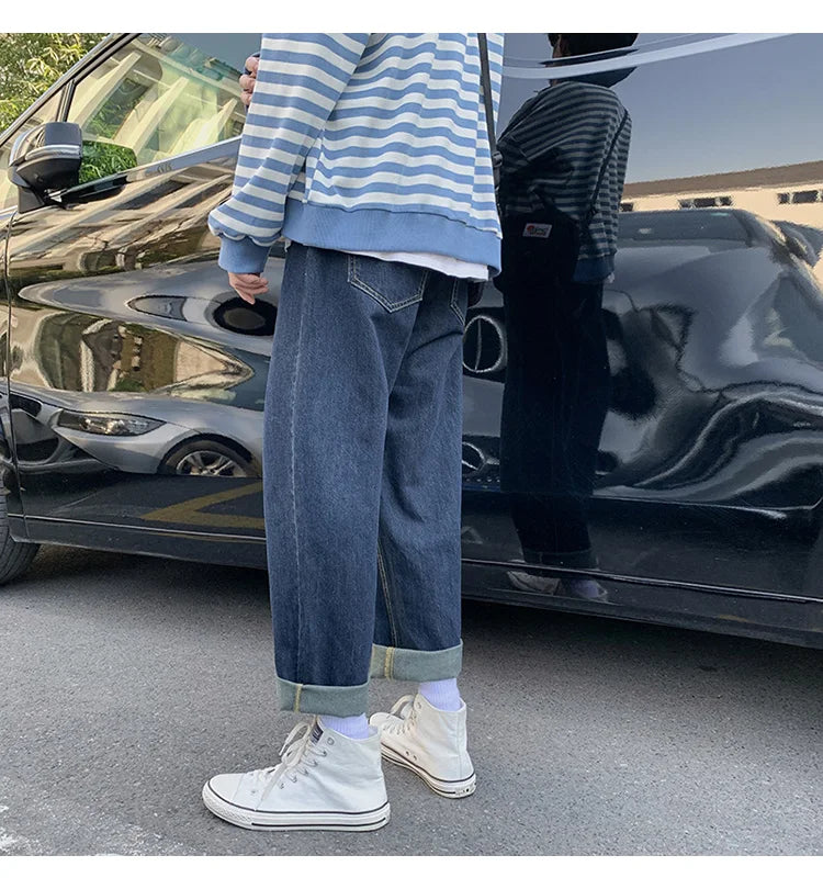 BONSIR - Streetwear Baggy Jeans New Spring Summer Men Korean Fashion Loose Straight Wide Leg Pants Male Clothing Light blue