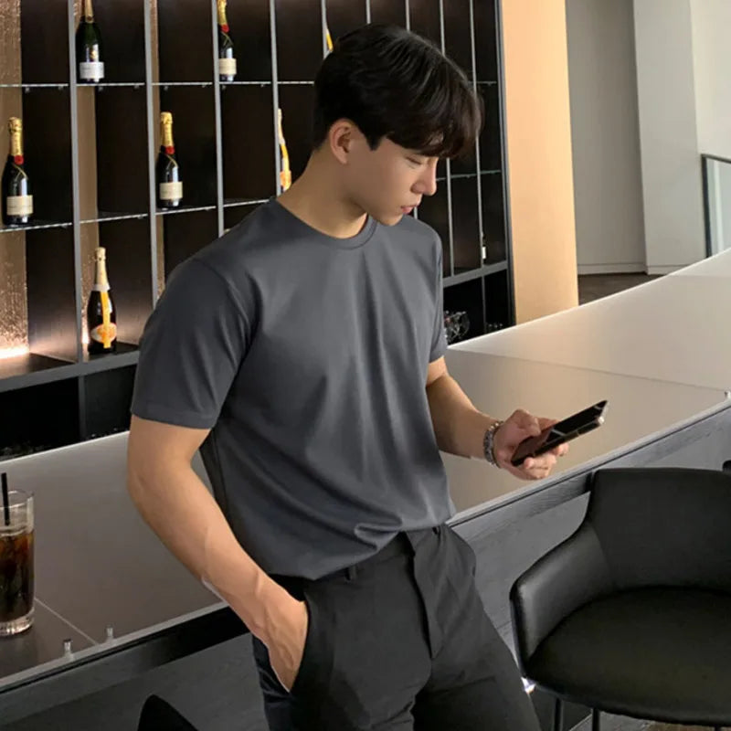 sanyamk - Summer Men's Casual T-shirts Round Neck Short Sleeve Male Tops Solid Color Pullover Clothing New Fashion 2024 9C6241