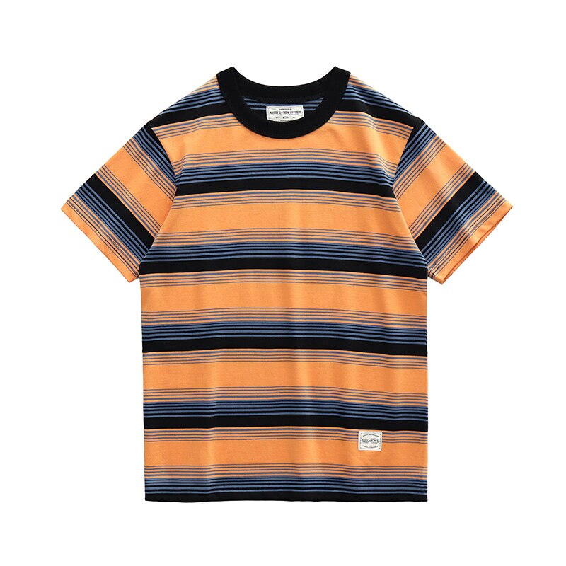Bonsir Summer Stripe T-Shirt Men And Women Classic Streetwear Fashion Ins Trend Vintage O-Neck Cotton Youth Couple Short-Sleeved Tops