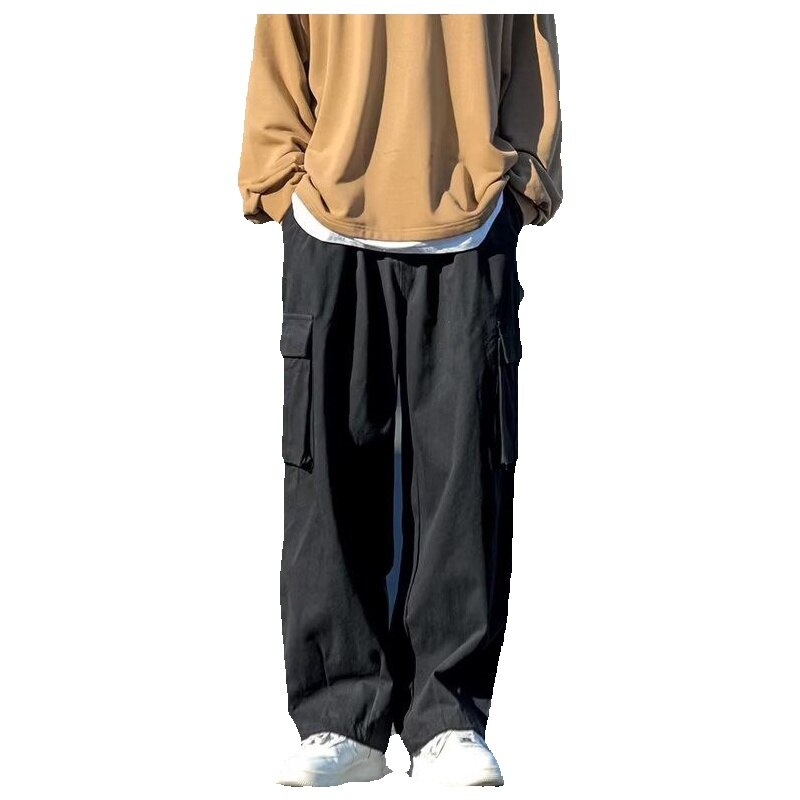 Bonsir Green Black Cargo Pants Men Fashion Retro Pocket Casual Pants Men Japanese Streetwear Hip Hop Loose Straight Pants Mens Trousers